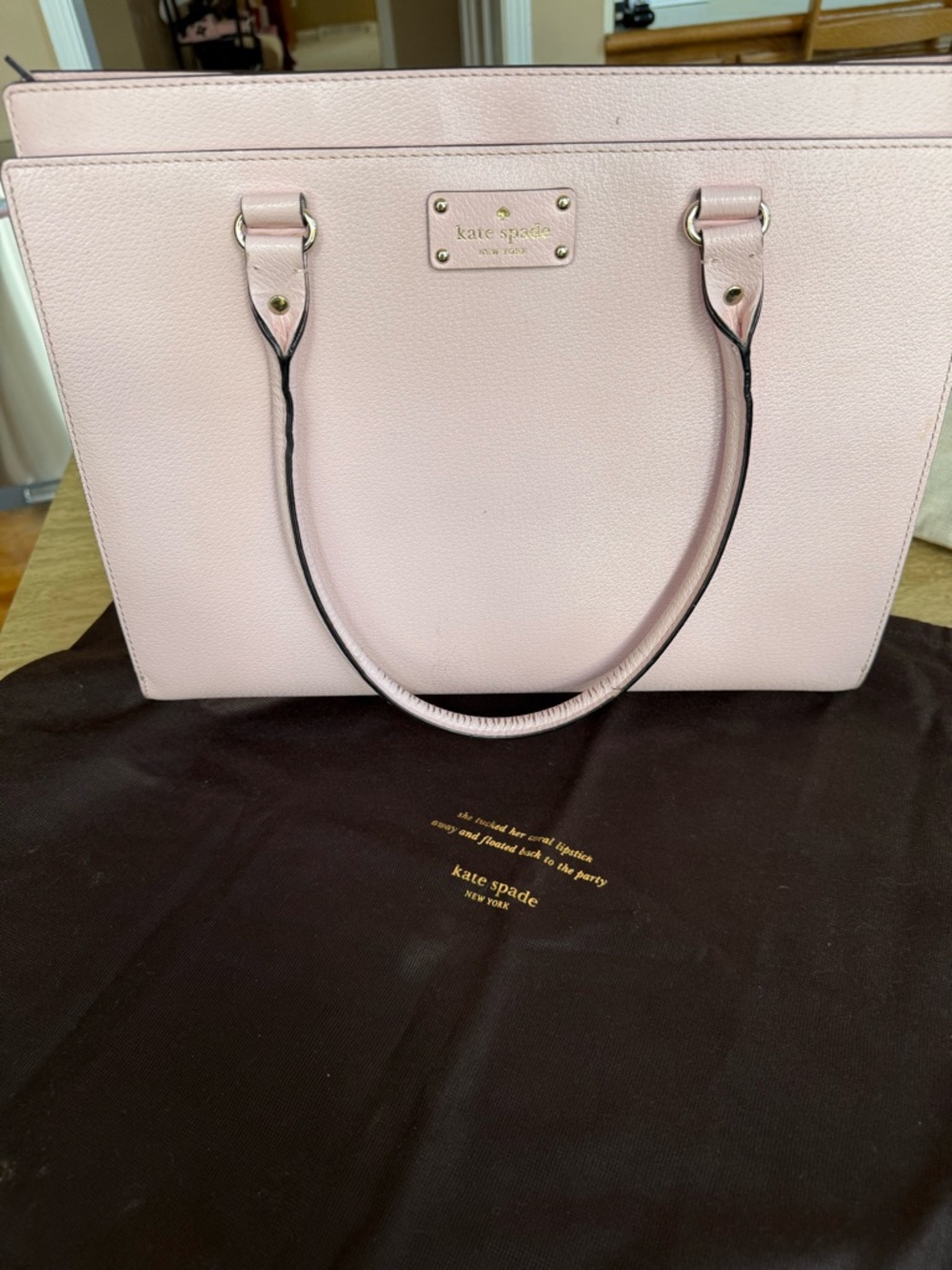 kate spade Light Pink Structured Leather Tote, wear on handles